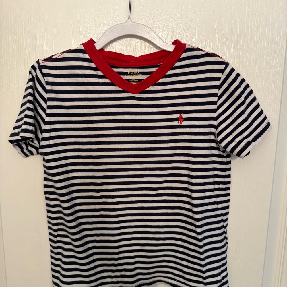 Polo by Ralph Lauren Blue and White Striped Short Sleeve Tee